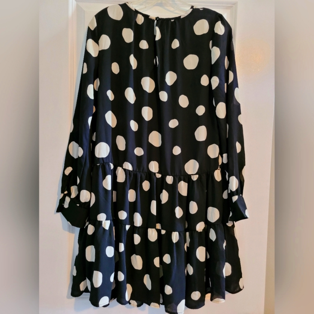 Who What Wear Black and White Polka Dot Long Sleeve Dress